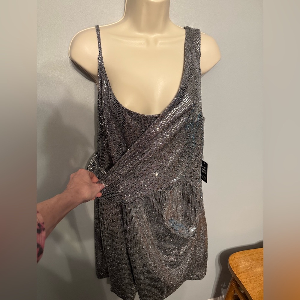 NWT Express Silver Wrap Dress Sleeveless Scoop Neck Size XL